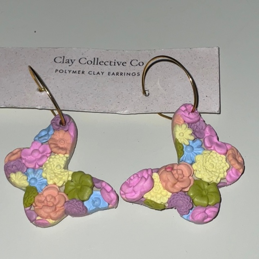 Clay Collective Co Floral Butterfly Earrings Lightweight Spring Colors - Picture 2 of 11
